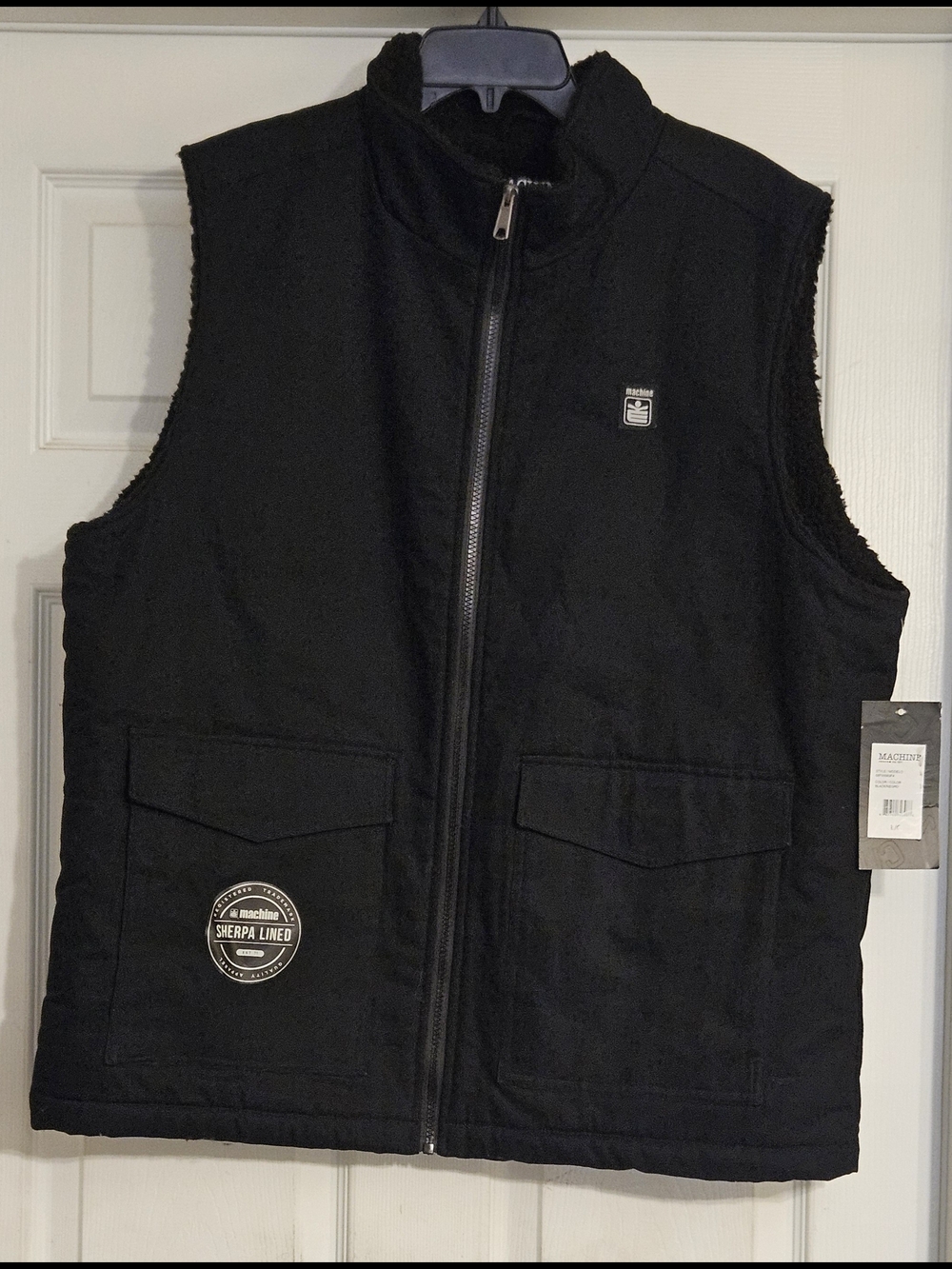 MACHINE Custom Co Black Canvas Sherpa Lined Vest Full Zip Sz LARGE NWT